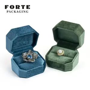 FORTE Velvet Octagonal Engage ring box Vintage Blue jewelry collection Dark green Mint green Navy small ring box