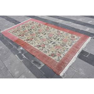 พรมปูพื้นขนาดใหญ่สไตล์ตุรกีวินเทจคลาสสิกสีเบจแดง5.2x8.9ฟุต10มม. ผ้าขนสัตว์เนื้อหยาบงานเย็บปะสี่เหลี่ยมผืนผ้าพรมห้องโถง - Product Image 2