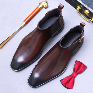 High-quality Thick-<b>soled</b> Chelsea Men's Lace-up Ankle for <b>Boots</b> Genuine Leather British Business Casual - Product Image 6