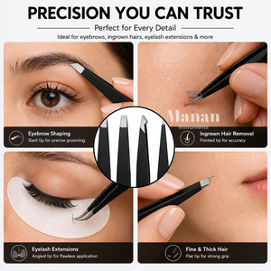 Juego de 4 Pinzas para Cejas de Acero Inoxidable, Inclinadas, Planas, Puntiagudas, Anguladas, Herramienta de Depilación de Precisión, Color Negro - Product Image 5