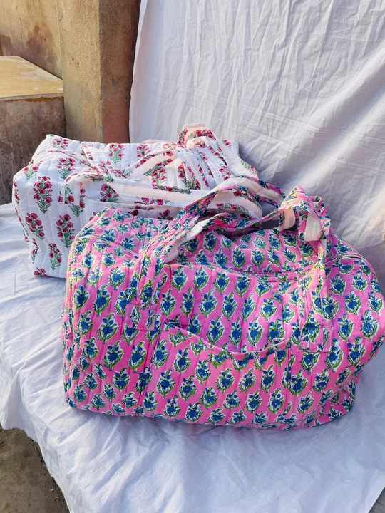 Manufacturer and Wholesaler Large Cotton Weekender Travel Bag Handmade Quilted Fabric Duffle Bag Block Printed Overnight Bags