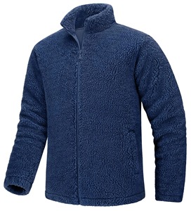 Chaqueta de forro polar Sherpa para hombre con logotipo personalizado bordado, chaqueta de forro polar Sherpa con cremallera, chaqueta de invierno OEM con cuello levantado y cremallera, MOQ bajo - Product Image 3