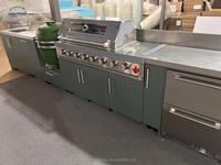Set Kabinet Dapur Luar Ruangan Modular Mewah dari Baja Tahan Karat 304 dengan Pintu Kaca, Wastafel & Keran Desain Modern