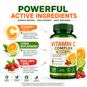 <span class=keywords><strong>C</strong></span>ápsulas de Complejo de <span class=keywords><strong>Vitamina</strong></span> <span class=keywords><strong>C</strong></span> 1000mg <span class=keywords><strong>con</strong></span> <span class=keywords><strong>Bioflavonoides</strong></span> <span class=keywords><strong>C</strong></span>ítricos, Rosa Mosqueta y Zinc, Apoyo Inmunológico, Antioxidante y Colágeno - Product Image 4