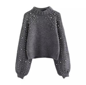 Custom Logo Oem Women's Knit Round Neck Knitwear Winter Clothes Long Sleeve Fashion Oversized Knitted STONE ON Sweater for Women - Product Image 1