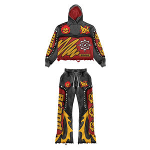 Ensemble de survêtement d'hiver imprimé 2 pièces pour homme, style tendance, avec logo personnalisé, sweat à capuche et pantalon de survêtement, option grande taille, vente en gros - Product Image 1