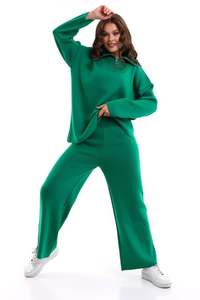 Conjunto de chándal de dos piezas de punto para mujer, conjunto de suéter y pantalón de gran tamaño de cuello alto liso de alta calidad, prendas de punto con textura suave - Product Image 2