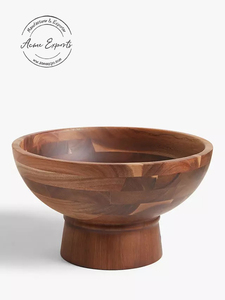 Bol de piédestal en bois rustique Acacia bois salade fruits service affichage décor ustensiles de cuisine naturel Artisan - Product Image 3