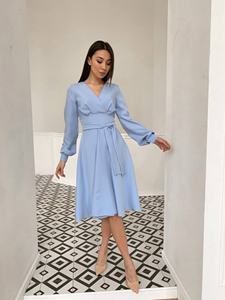 Robe décontractée pour femmes manches complètes col en V Max Robes pour femmes en pur coton imprimé à la main Robe maxi de soirée de mariage - Product Image 4