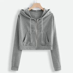 Sudadera con capucha recortada de manga larga para mujer con logotipo personalizado de alta calidad de promoción para mujer - Product Image 4