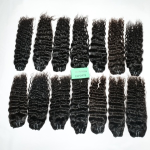 Indien brut pour les femmes noires machine double trame cheveux couleur noire naturelle faisceaux bouclés temple extensions de cheveux humains - Product Image 5