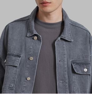 Veste en jean pour homme tendance, manches longues, style streetwear décontracté, coupe ample moderne, logo classique sur le devant, 100% coton, doublure en polaire - Product Image 5