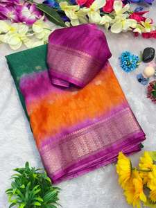 ผ้าส่าหรีมอสชินนอนซิบูริแบบไม่พิมพ์ลาย พร้อมลายเจคาด บุตติ ลายเจคาดทั่วทั้งผืน สำหรับผู้หญิงอินเดีย  มีสินค้าพร้อมส่ง - Product Image 4