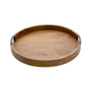 Wooden Serving Tray in <b>Round</b> Shape with Light <b>Walnut</b> Coating for Kitchen & <b>Dining</b> <b>Table</b> Use for Gift Wedding and Others - Product Image 6