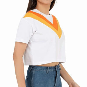 Camisetas cortas atractivas para mujer de nueva fábrica, diseño teñido liso a la moda a bajo precio con Top corto para mujer de talla Premium - Product Image 3