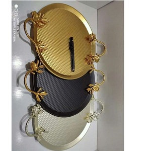 Bandeja de servicio de metal pulido de estilo elegante de alta calidad con acabado liso, perfecta para aperitivos de té, café y frutas para exportación a granel - Product Image 3