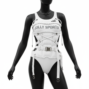 Ensemble bikini deux pièces pour femme, tissu extensible premium en polyester et élasthanne 200 GSM, maillot de bain blanc avec empiècements, logo personnalisé, maillot de bain femme - Product Image 4