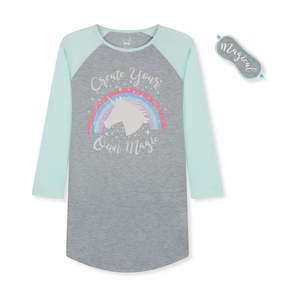 Set 2 Pezzi in Cotone Biologico per Bambina Max & Olivia, Camicia da Notte a Maniche Lunghe con Mascherina per Dormire, Taglia Piccola - Product Image 1