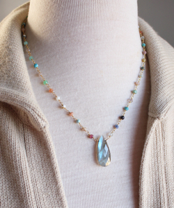 925 argent Sterling bohème pendentif collier fait à la main Labradorite poire pierres précieuses plaqué or femmes mariages idée cadeau femmes - Product Image 1