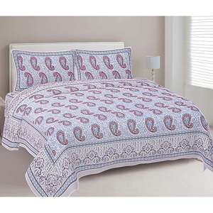 Juego de Sábanas de Algodón con Estampado Paisley Lavanda para Cama Doble, 2 Fundas de Almohada, 3 Piezas, Función de Masaje, Sábanas Planas para el Hogar (ADB1452) - Product Image 1