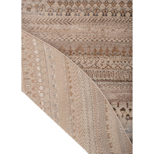 พรมไหมพรมผสมไหมไผ่ถักมือสีเบจและสีน้ำตาลลายทางแบบทอเรียบสำหรับห้องนั่งเล่นหรือทางเดินในบ้าน-Les-2736 - Product Image 5