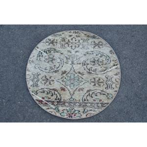 Alfombra de área grande turca vintage estilo clásico beige lana de 23x23 pies con respaldo de látex patrón abstracto para habitación de adolescentes - Product Image 1