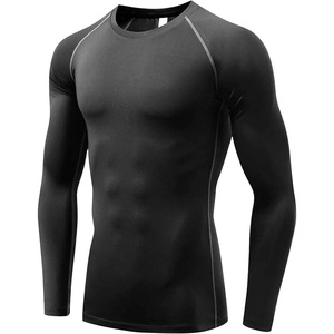 Camiseta de entrenamiento de compresión con logotipo personalizado para hombre, camiseta de entrenamiento de secado rápido de manga larga para deportes de Fitness, transpirable a prueba de viento de talla grande - Product Image 1