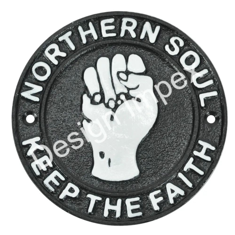 Sinal geral em ferro fundido redondo Keep The Faith Northern Soul, sinal luxuoso estilo vintage, resistente e personalizado por Impex