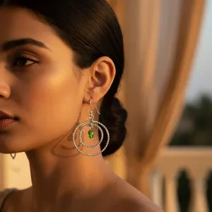 Classic Trendy 925 Sterling Silver Hoop <b>Earrings</b> for Women <b>Green</b> Zircon Turquoise Pearl Main Huggie Hook Shape for Party Gift - Product Image 2