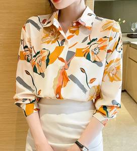 Camisa de mujer Primavera Nuevo diseño Sense Vintage Temperamento francés Impreso Gasa Camisa de manga larga para mujer - Product Image 4