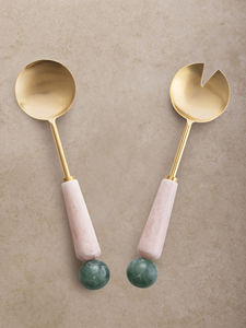 Serveur à salade de qualité vintage Outils à salade avec poignées en marbre Parfait pour les événements spéciaux Hôtel et Resort de l'Inde - Product Image 3