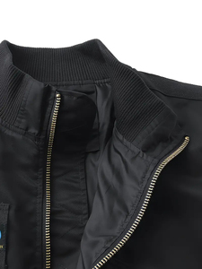 Chaqueta de bombardero de satén negro, parche de bandera de EE. UU., estilo Retro, ropa de calle ligera, prendas de vestir exteriores, cortavientos informal Unisex - Product Image 3