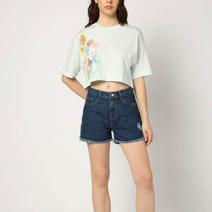 Prix de gros Look tendance Femmes Jeans Short Logo Personnalisé Imprimé Couleur Unie Femmes Jeans Short - Product Image 3