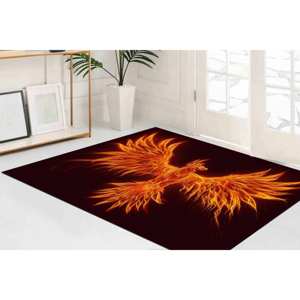 Tapis noir et rouge - Tapis en chenille imprimé avec un motif de phénix, tapis à poils doux - Product Image 3