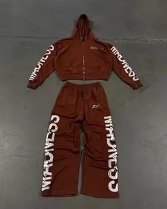OEM&ODM Fashion Pattern Screen Printing <b>Men's</b> <b>Zipper</b> <b>Cardigan</b> Hoodie Set Wholesale Customization - Product Image 3