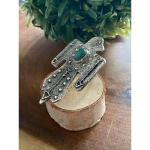 Navajo Kingman Turquoise & Sterling Silver Thunderbird <b>Statement</b> <b>Ring</b> Bezel Setting Everyday Wear Geometric Pattern Size 11.25 - Product Image 4