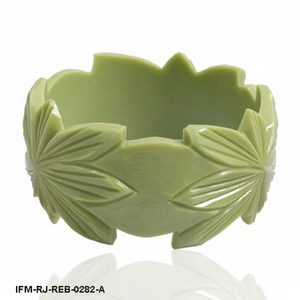 Brazalete de Resina Tallada de Color Verde Salvia de Estilo Vintage, Diseño Floral de Hojas Gruesas, Joyería de Moda - Product Image 5