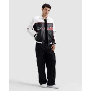 Blouson de motard en cuir véritable de vachette automne, taille XS, réversible, zippé, style sportif, patchwork, avec doublure en fausse fourrure et aspect peau de mouton - Product Image 2