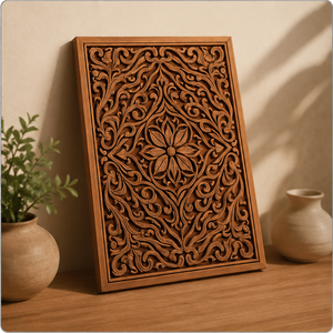 Traditional Japandi Wooden <b>Wall</b> Art Rectangle Handmade Decor Medium Size Home Decoration Dark Brown <b>Frame</b> - Product Image 1