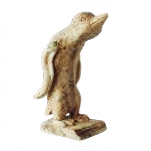 Handcrafted <b>wooden</b> penguin statue sculpture <b>rustic</b> teak carved bird figurine standing art piece table accent decor setup unit - Product Image 1