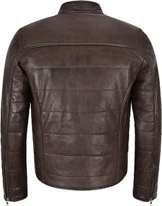 Chaqueta de Cuero Marrón para Hombre, Chaqueta de Motociclista de Diseño, Acolchada con Piel de Cordero Auténtica, para Invierno - Product Image 2