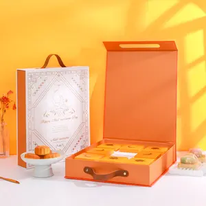 صندوق كعك مستطيل الشكل حسب الطلب، صندوق هدايا لفندق منتصف الخريف من الورق البرونزي الخاص ومزين بطباعة محفورة وبطبقة خارجية مطفية