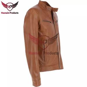 Offre Spéciale haut Tan en cuir véritable Biker veste pour hommes élégant hiver moto vêtements d'extérieur avec fourrure décoration nouvel état - Product Image 6