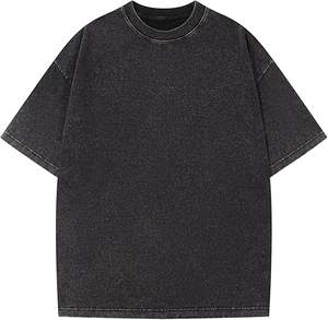 T-shirt décontracté surdimensionné pour homme, streetwear urbain, logo personnalisé, logo brodé, effet délavé, 100% coton tricoté long - Product Image 5