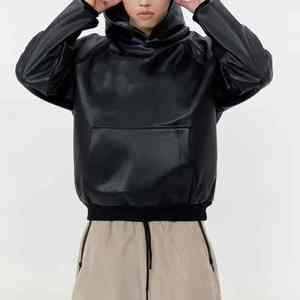 เสื้อฮู้ดดี้คอตั้งหนังแท้คุณภาพสูง 100% สำหรับฤดูหนาว แบบยูนิเซ็กซ์ สีพื้น พิมพ์ลายดิจิทัล ทรงโอเวอร์ไซส์ - Product Image 3