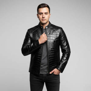 Veste élégante pour homme en cuir embossé croco, vêtement d'extérieur moderne en cuir, streetwear décontracté d'hiver, veste en cuir à motif croco pour homme - Product Image 1