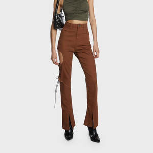 กางเกงขาบานสำหรับผู้หญิงกางเกงผ้าฝ้ายทรงตรงปลายบานปรับแต่งได้ลาย2025 100% - Product Image 6