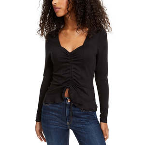 Top Corto da Donna Ultra Flirt Nero con Arricciatura Frontale in Maglia e Decorazione a Pieghe, Taglia S Unica, Logo Personalizzabile - Product Image 1