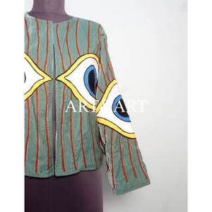 <b>Velvet</b> Suzani Embroidered Quilted Eco-Friendly Quick Dry <b>Women's</b> Casual Jacket Breathable Handcrafted Artisan Custom Cotton - Product Image 2