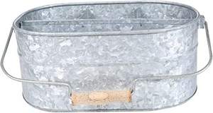 Atractiva herramienta de almacenamiento galvanizada Caddy 2 compartimentos soporte de Metal con mango de madera para almacenamiento de utensilios de cocina y organización del hogar - Product Image 3